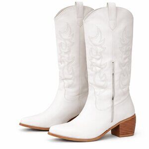 White embroidered cowboy boots